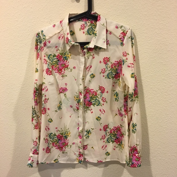 Tops - Floral cream button down blouse Tops - Floral cream button down blouse
